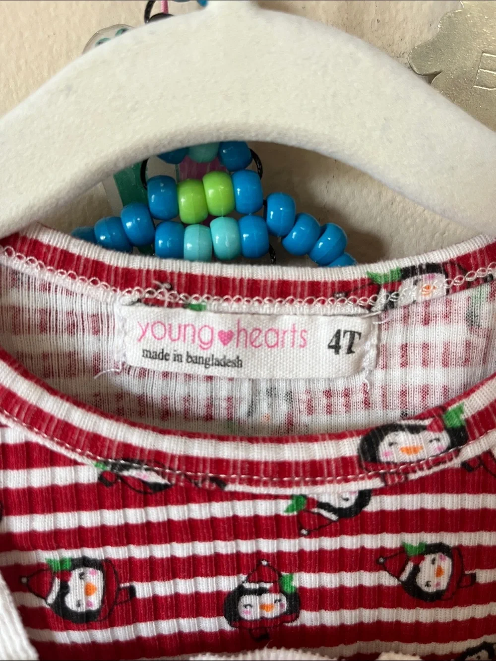 Children's Holiday Penguin Corduroy Pinafore Dress and Red Stripe Top Set